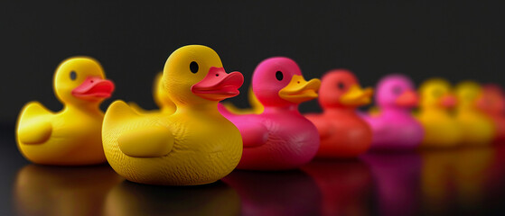  A series of brightly colored rubber ducks in classic movie posesup32K HD