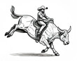 Cowboy riding a bull on a transparent background. Vector illustration.
