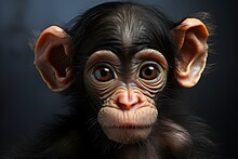 Close-up Of Mixed-Breed Monkey Between Chimpanzee And Bonobo