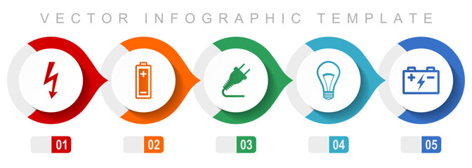 Leinwandbilder - Power and energy flat design infographic template, miscellaneous symbols such as bolt, battery, plug and light bulb, vector icons collection