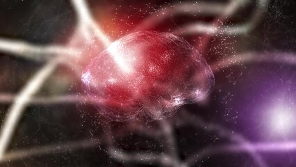 Poster - artistic blurred nerve cells and digital human brain animation background.