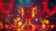 Shiny golden trophy with luminous bokeh background, competition championship success concept illustration