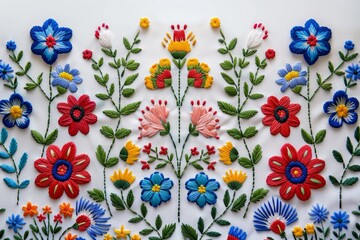 Wall Mural - Vibrant Slovak folk embroidery