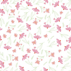 Wall Mural - Seamless pattern with hand drawn flowers. Vector illustration