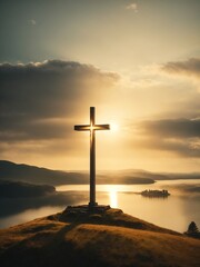 Wall Mural - Holy cross symbolizing the death and resurrection of jesus christ with dramatic sky view