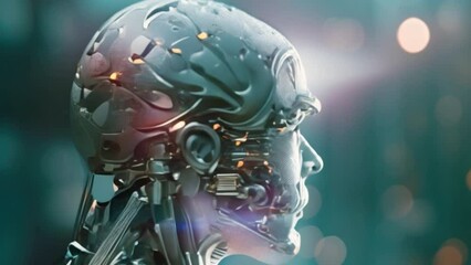 Aufkleber - Ai robot binary code head on code background
