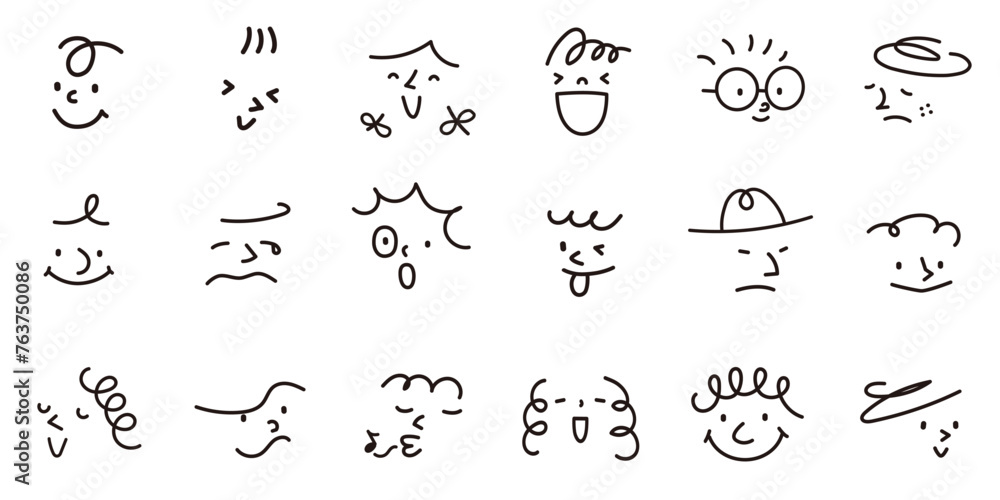 いろいろな表情の抽象的な子どもたちの顔の落書きベクターイラスト