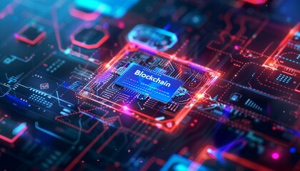 Illustration Blockchain Technology Network concept used in business crypto banking encryption concept banner design. Generative AI