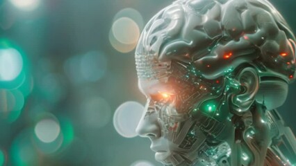 Aufkleber - Ai robot binary code head on code background