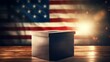 Ballot box with American flag in the background