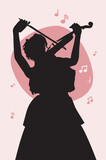 Fototapeta Sypialnia - Female violin player and music notes, abstract minimalist poster design.