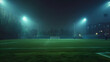 Soccer or football field at night with copy space Empty soccer field with floodlights at nightSprinklers On The Football Pitch At Night Shot On Smartphone Slow Motion, Generative Ai