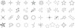 Star outline collection, vector illustrations. Diverse styles of stars, hand drawn, geometric, abstract. Perfect for icons, decorations, logos. Black outlines on white background