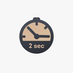 Wall Mural - 2 second timer clock. 2 sec stopwatch icon countdown time stop chronometer. Stock vector illustration isolated on white background.