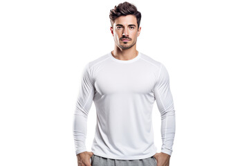 Wall Mural - Man Wearing White Shirt and Gray Shorts. On a White or Clear Surface PNG Transparent Background.