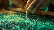 A close-up of a skilled glass artist creating delicate glass beads 