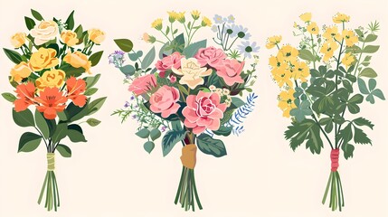 illustration bouquets of flowers. Design template