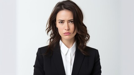 Wall Mural - A woman in a business suit is frowning and looking away