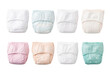 Assorted Baby Diapers in Different Colors. On a White or Clear Surface PNG Transparent Background.