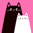 Black White cat set. Cute cartoon funny geometric kitty character. Kawaii animal in love. Love couple hugging kittens. Happy Valentines Day. Greeting card. Flat design. Pink background. Vector
