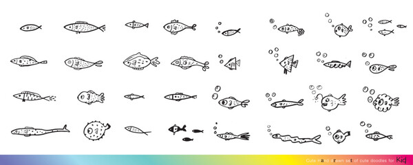 Wall Mural - Hand drawing doodle cute fish vector illustration for t-shirt ,card, poster design for kids. Vector illustration design for fashion fabrics, textile graphics, prints, Cute fish cartoon