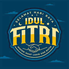 Wall Mural - Vector illustration of Happy Idul Fitri greeting card banner poster template - Selamat Hari Raya Idul Fitri