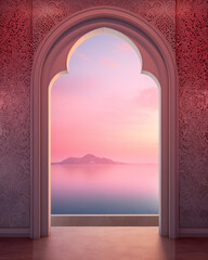 Arabian Arabesque Archway Overlooking Sunset Seascape