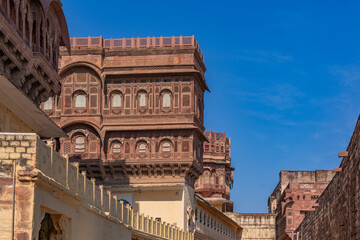 Wall Mural - Architecture of Mehrangarh Fort in Jodhpur, Rajasthan, is one of the largest forts in India.