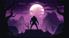 Werewolf Standing On A Rocky Cliff On A Full Moon Ni
