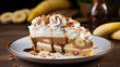 A slice of traditional banoffee pie with bananas toffee