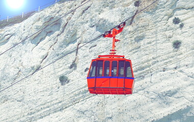 Place of Interest in Israel. Cable car in Rosh Hanikra on the border between Israel and Lebanon. Travel Conception. The Sun is shinig