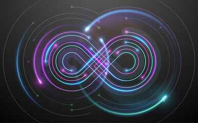 Canvas Print - Neon infinity symbol in technology lines