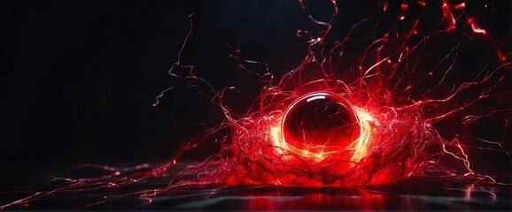 Wall Mural - Red pure energy with electrical electricity plasma power fusion on plain black background from Generative AI