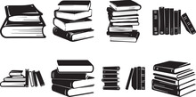 Stacks Of Books In Black And White Illustration Symbolizing Knowledge, Education, And Literature