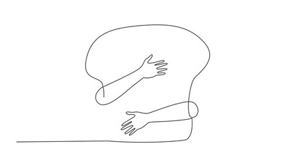 Wall Mural - Animated self drawing of single one line drawing human hands hugging bread. Foods made primarily from wheat flour, water fermented with yeast are oldest processed. Full length single line animation