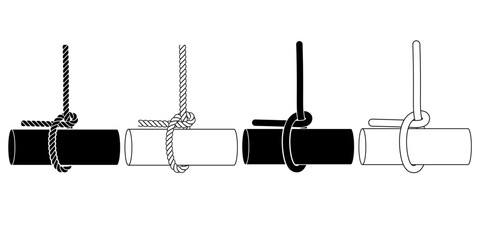 half hitch rope knot icon set