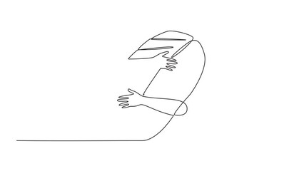 Wall Mural - Animated self drawing of single one line drawing of human hands hugging sushi. International Sushi Day. Commemorated every June 18 every year. famous Japanese food. Full length single line animation