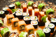 Abundant Wooden Plate of Sushi Rolls