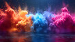 Colorful explosion of paint on dark background; 3d rendering illustration; Color powder splash in water; Colour mixture