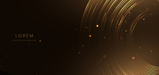 Wall Mural - Luxury design glowing golden circles lines on dark brown background with lighting effect.