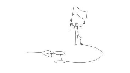 Wall Mural - animated self drawing of single line draw of successful businessman standing on flying rocket throug