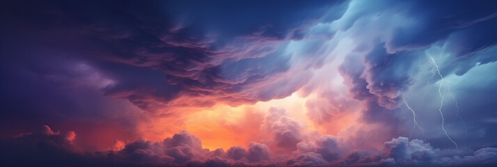 Wall Mural - dramatic huge clouds of thunderstorm on sky with sunset
