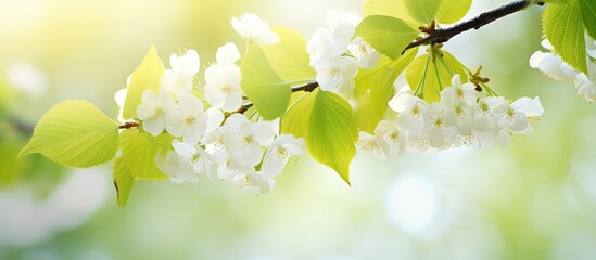 Wall Mural - White floral branch in sunlight