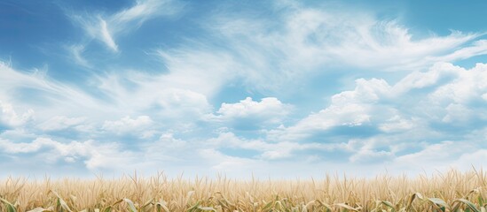 Canvas Print - Cornfield under cloudy blue sky