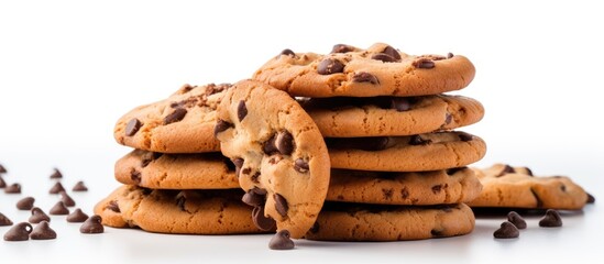 Sticker - A Close Up of Scattered Chocolate Chips with a Pile of Cookies