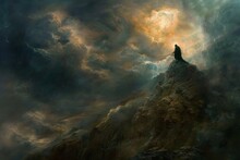 Storm God Commanding The Elements Atop A Tempestuous Peak, Master Of Thunder And Rain