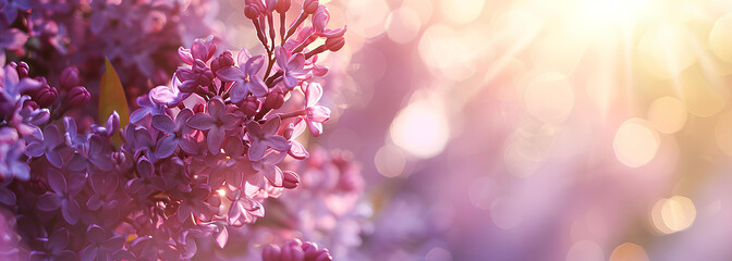 Wall Mural - lilac flowers white and purple over sun shine background