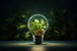 green trees in light bulb. Ecological energy efficiency. Green energy concept.