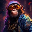 cyberpunk monkey clothed as a stylish human illutration portrait