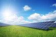 Solar farm on bright sky background. Green Energy concept.